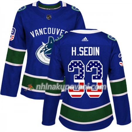 Vancouver Canucks Dresy Henrik Sedin 33 2017-2018 USA Flag Fashion Modrá Adidas Authentic - Dámské Vancouver Canucks Dresy Henrik Sedin 33 2017-2018 USA Flag Fashion Modrá Adidas Authentic - Dámské
